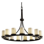 Justice Design - POR-8715-10-SAWT-DBRZ - Limoges Dakota - 15 Light Ring Chandelier with Sawtooth Flat Rim Cylinder Shade