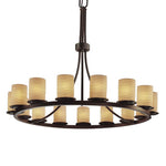 Justice Design - POR-8715-10-WAVE-DBRZ - Limoges Dakota - 15 Light Ring Chandelier with Waves Flat Rim Cylinder Shade