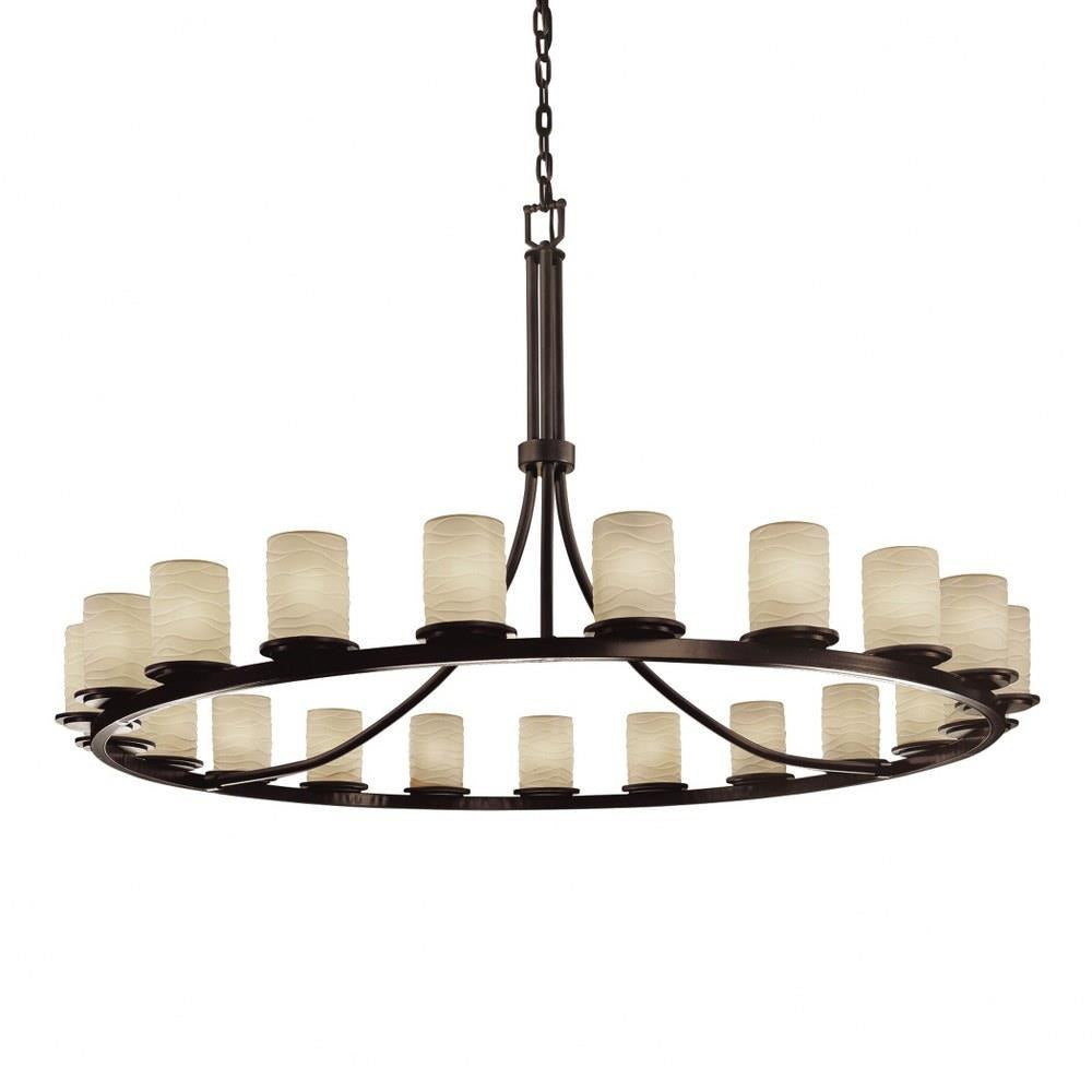 Justice Design - POR-8716-10-WAVE-DBRZ - Limoges Dakota - 21 Light Ring Chandelier with Waves Flat Rim Cylinder Shade
