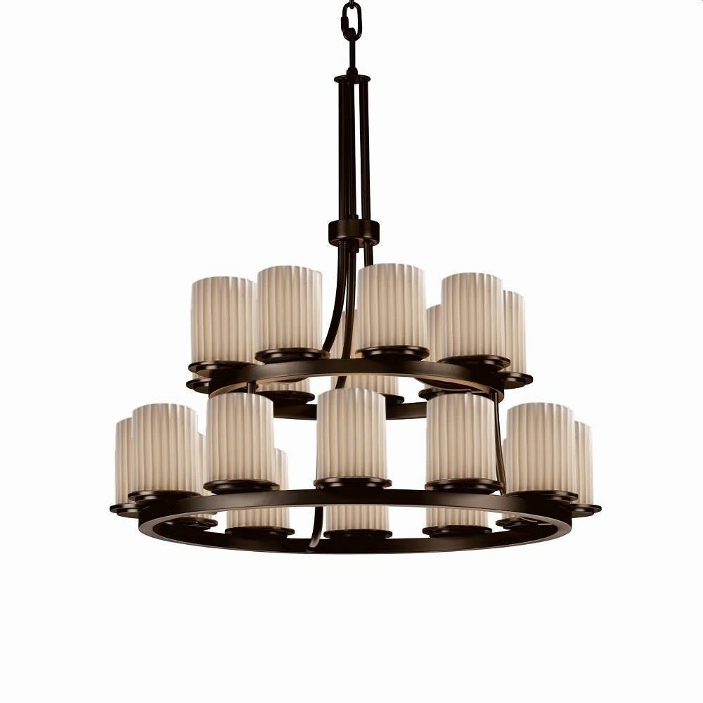 Justice Design - POR-8767-10-PLET-MBLK - Limoges Dakota - 21 Light 2-Tier Ring Chandelier with Pleats Flat Rim Cylinder Shade
