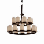Justice Design - POR-8767-10-PLET-MBLK - Limoges Dakota - 21 Light 2-Tier Ring Chandelier with Pleats Flat Rim Cylinder Shade