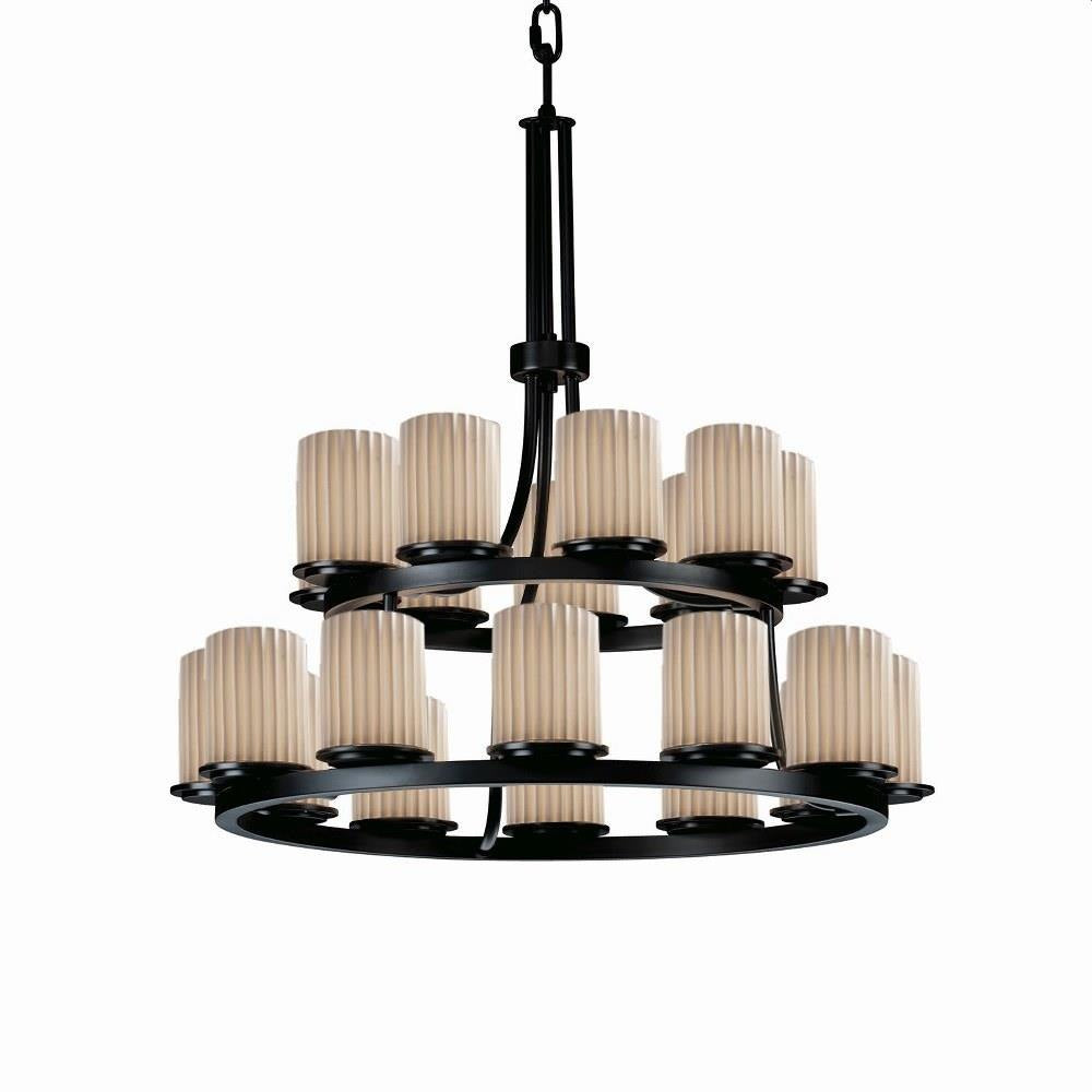 Justice Design - POR-8767-10-PLET-MBLK - Limoges Dakota - 21 Light 2-Tier Ring Chandelier with Pleats Flat Rim Cylinder Shade