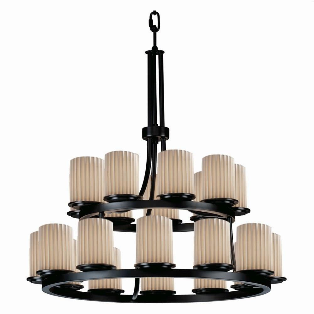 Justice Design - POR-8767-10-PLET-MBLK - Limoges Dakota - 21 Light 2-Tier Ring Chandelier with Pleats Flat Rim Cylinder Shade