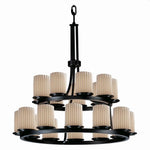 Justice Design - POR-8767-10-PLET-MBLK - Limoges Dakota - 21 Light 2-Tier Ring Chandelier with Pleats Flat Rim Cylinder Shade