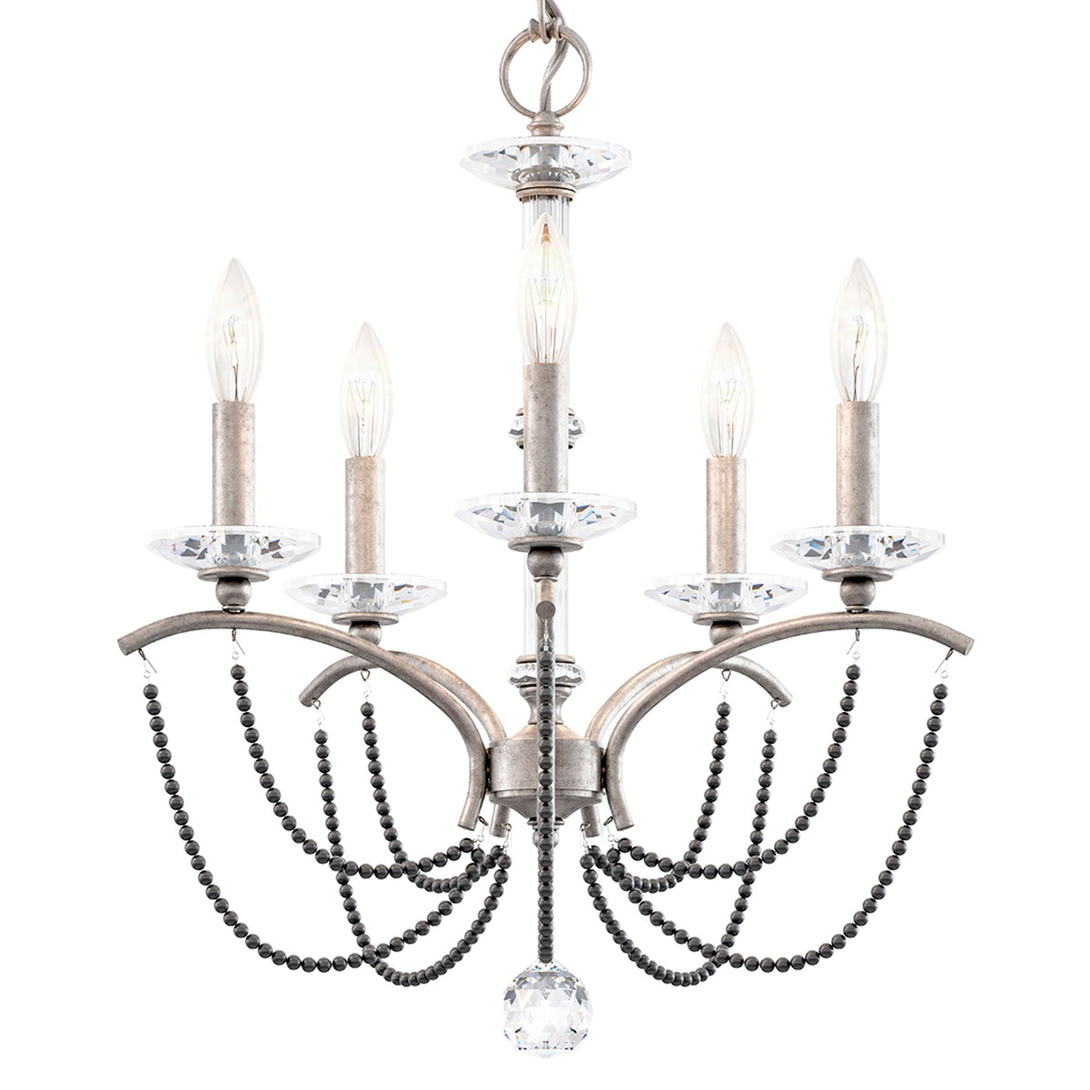 Priscilla 22"H x 18"W 5-Light Crystal Chandelier in Antique Silve