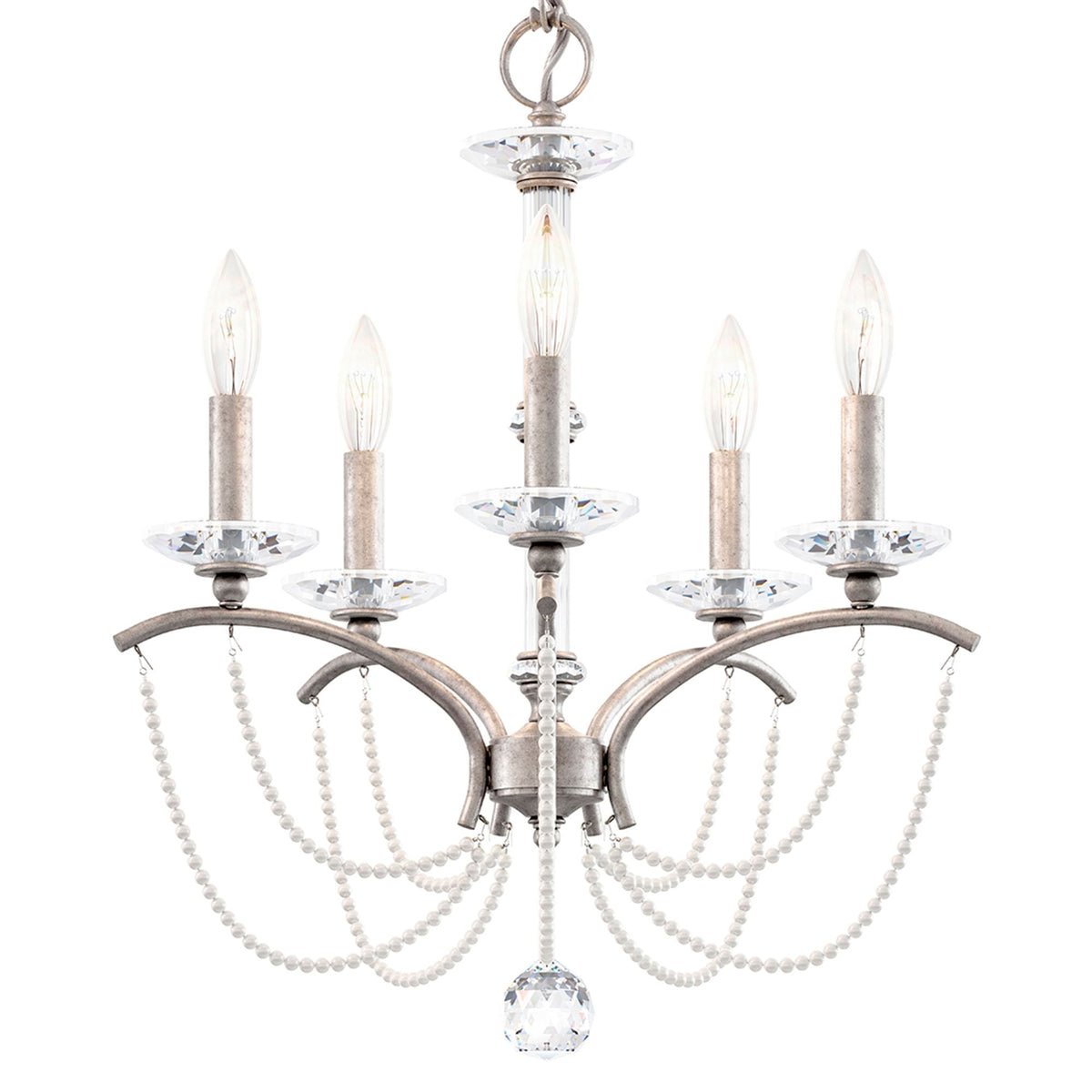 Priscilla 22"H x 18"W 5-Light Crystal Chandelier in Antique Silve