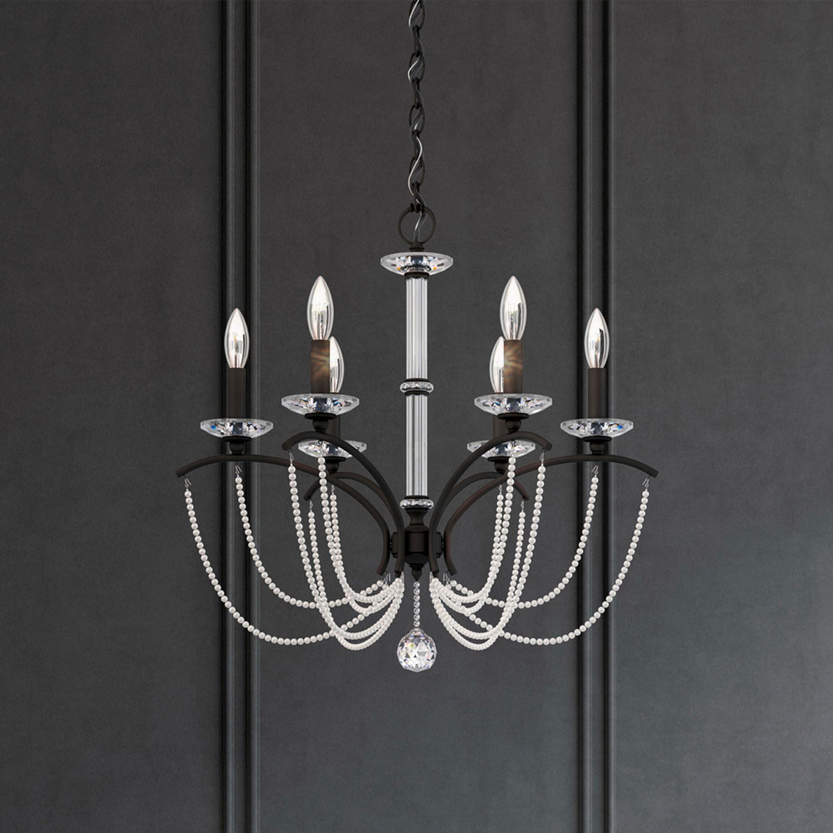 Priscilla 23.5"H x 23.5"W 6-Light Crystal Chandelier in Black