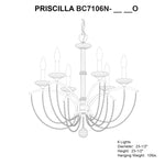 Priscilla 23.5"H x 23.5"W 6-Light Crystal Chandelier in Heirloom