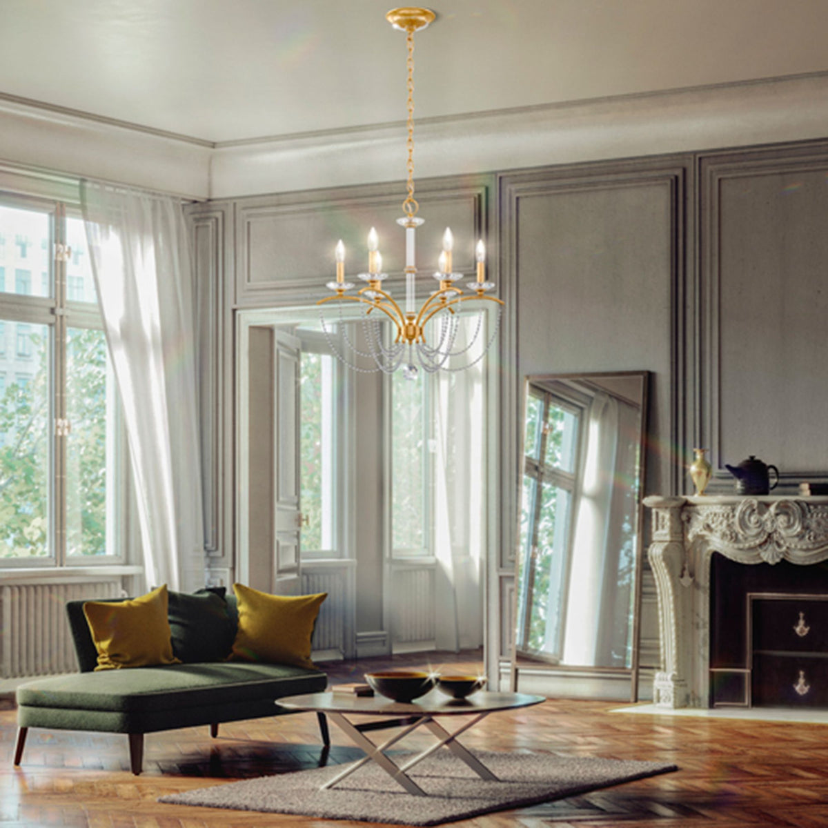 Priscilla 23.5"H x 23.5"W 6-Light Crystal Chandelier in White