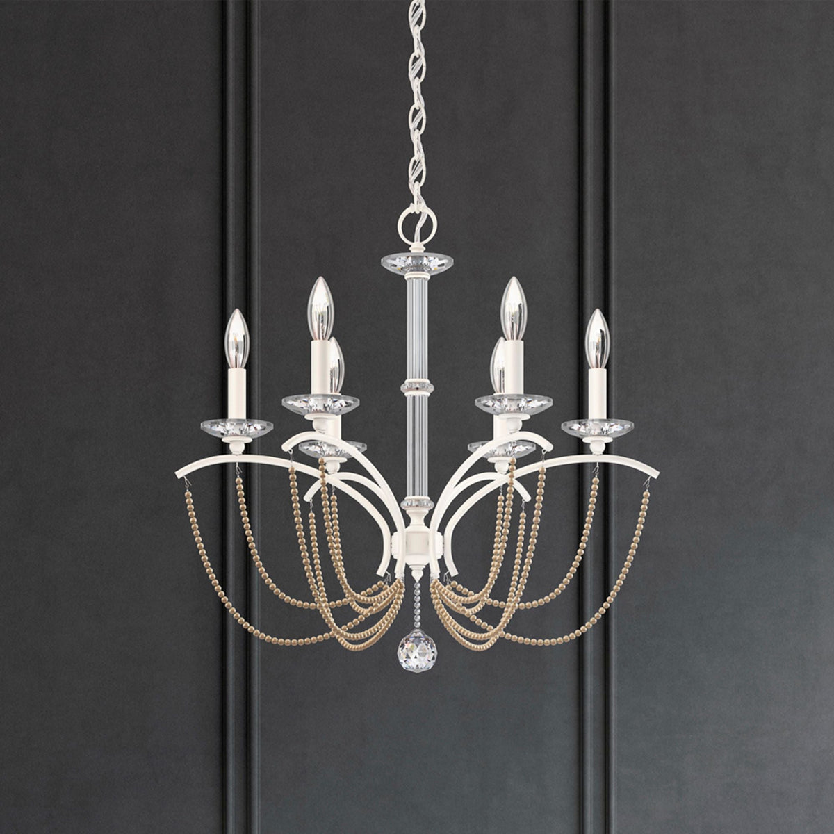 Priscilla 23.5"H x 23.5"W 6-Light Crystal Chandelier in White