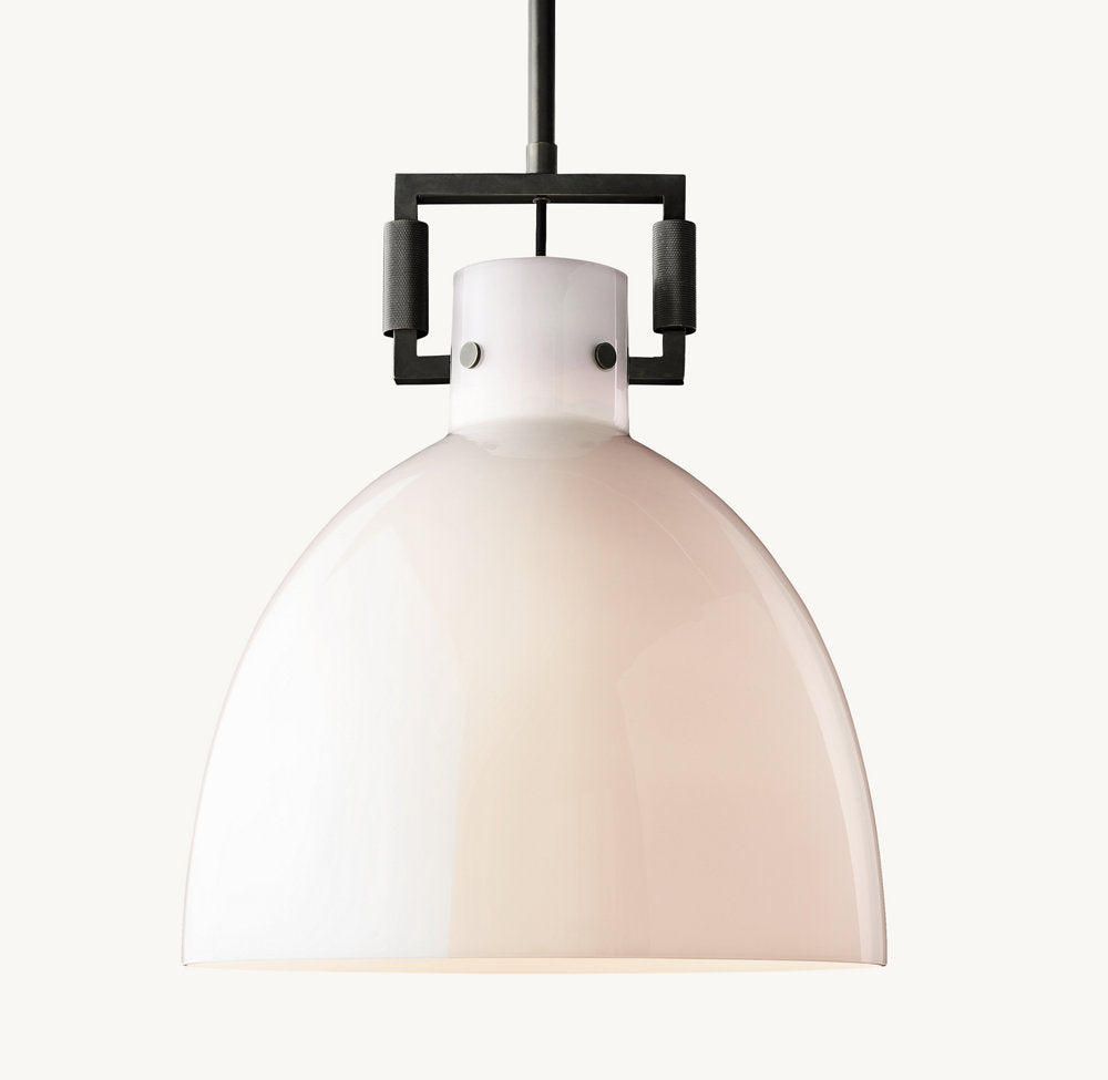 Machinist Milk Glass Cloche Pendant
