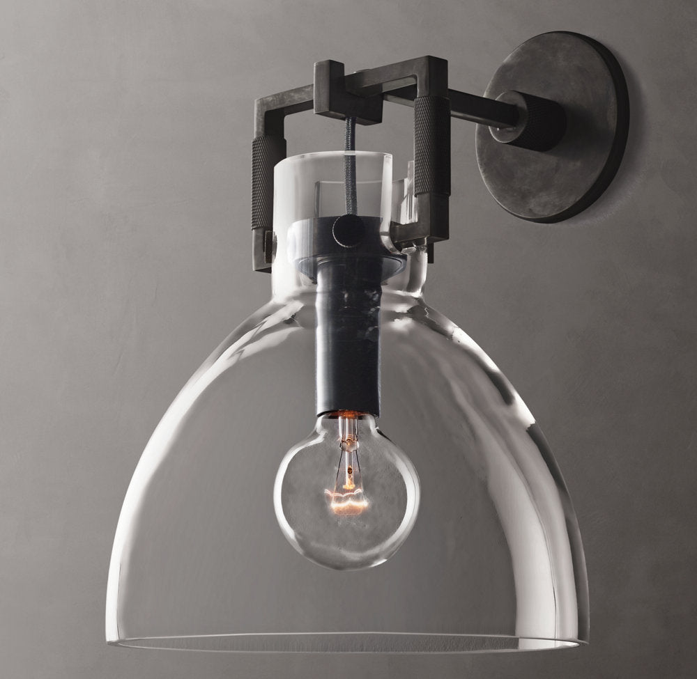 Machinist Glass Cloche Sconce 10"