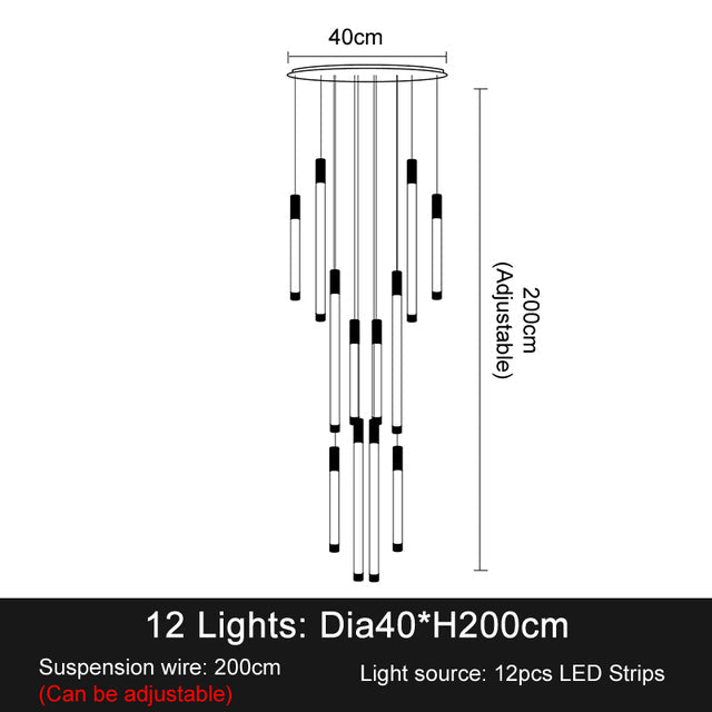 La Barra Staircase Foyer Chandelier, Black