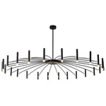 Modern 24-light Streamlined Round Chandelier - 24 LED Bulbs, 63'' Dia, Adjustable Height, Black Finish