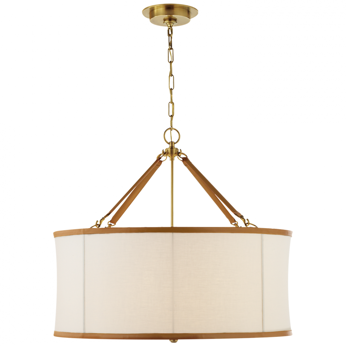 Cody Large Hanging Shade - Natural Brass with Saddle Leather