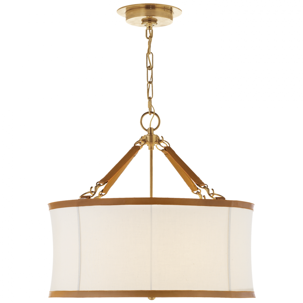 Cody Medium Hanging Shade - Natural Brass with Saddle Leather