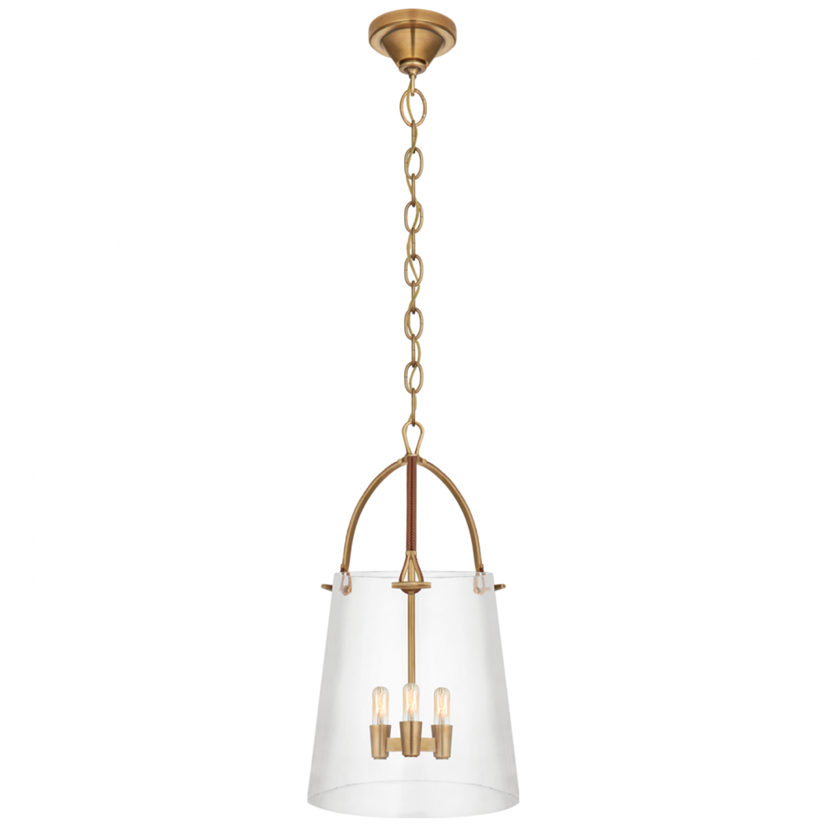 Julian Medium Lantern - Natural Brass and Saddle Leather
