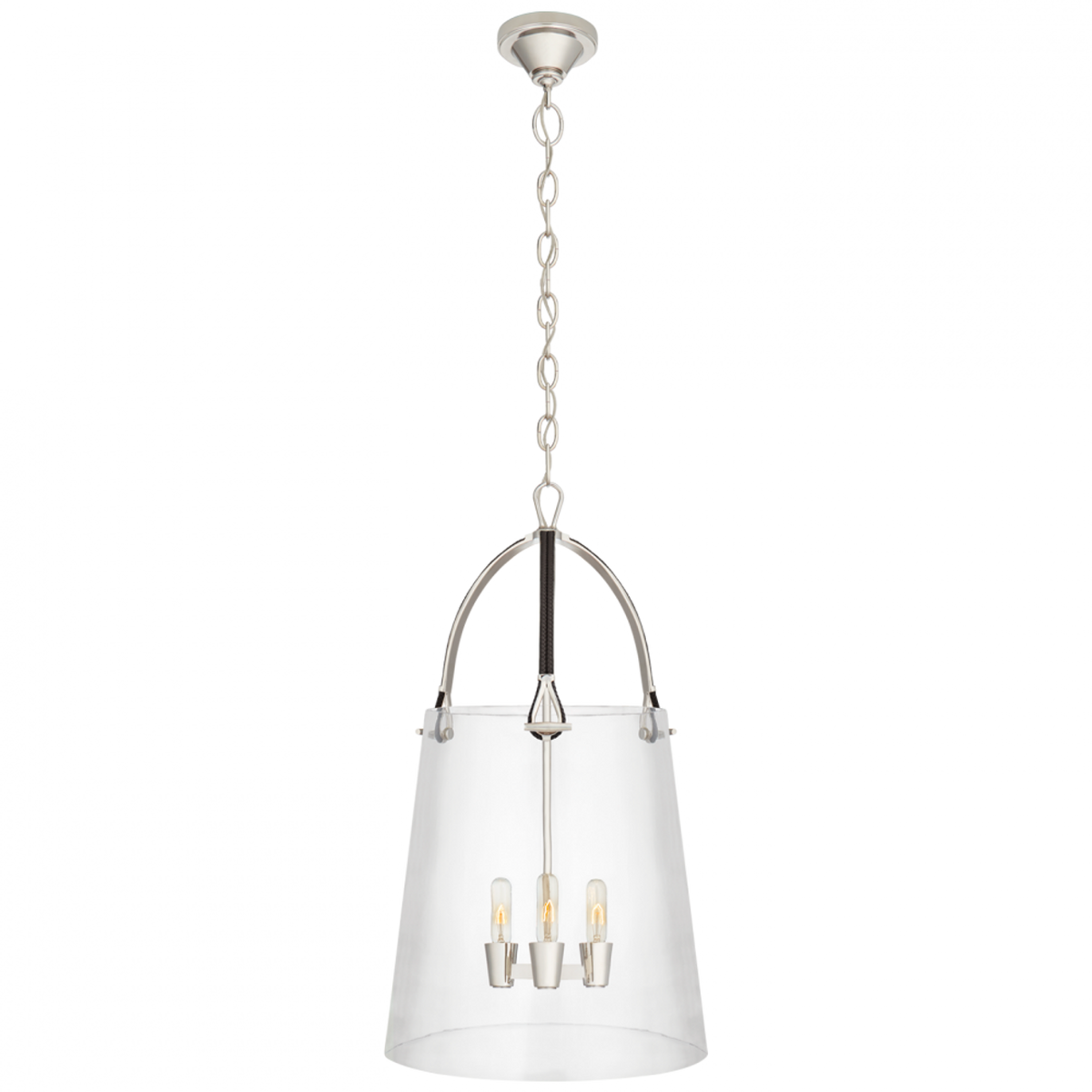 Julian Large Lantern - Polished Nickel and Chocolate Leather