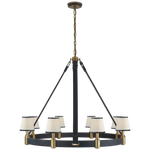 Riley Large Ring Chandelier - Natural Brass and Navy Leather