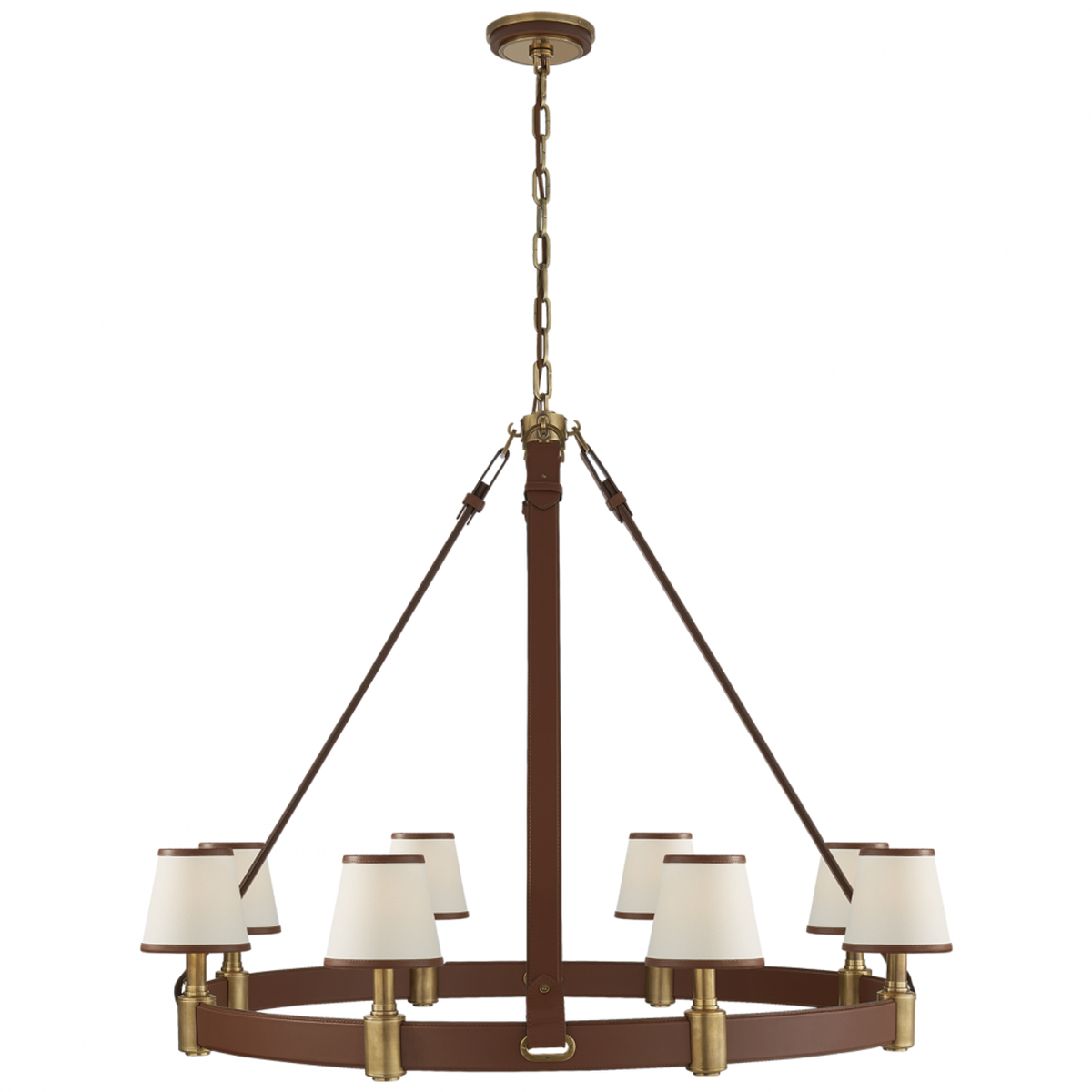 Riley Large Ring Chandelier - Natural Brass and Saddle Leather
