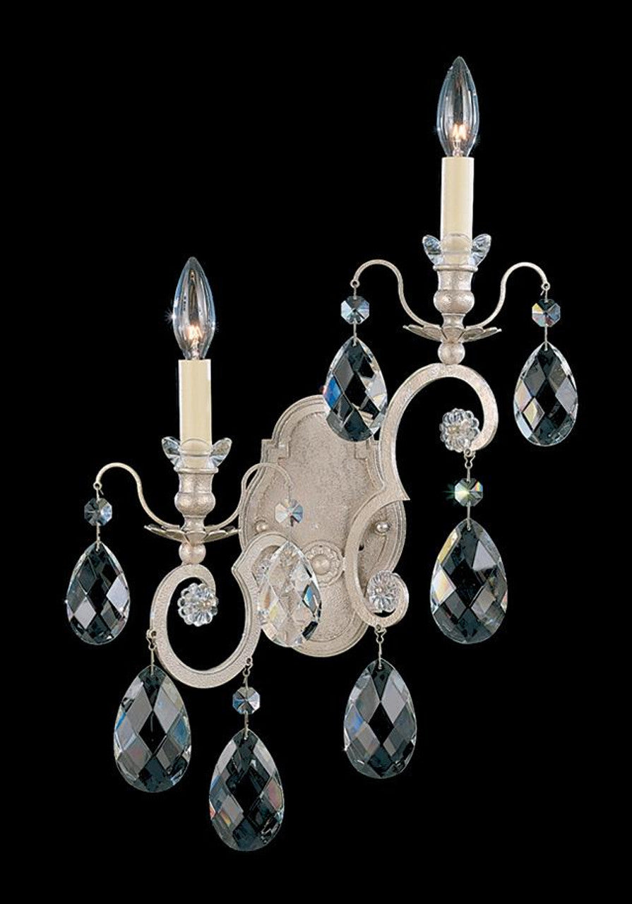 Renaissance Wall Sconce, 2-Light, Right, Antique Silver, Clear Swarovski Crystal, 22.5"H (3758-48S C16CV)