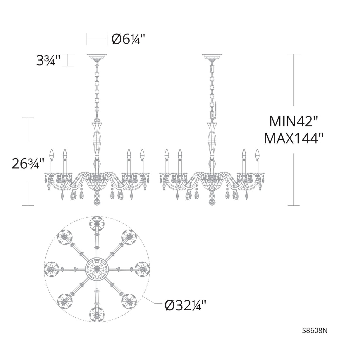 San Marco 26.8"H x 32.3"W 8-Lt Crystal Chandelier in Hrlm Gold