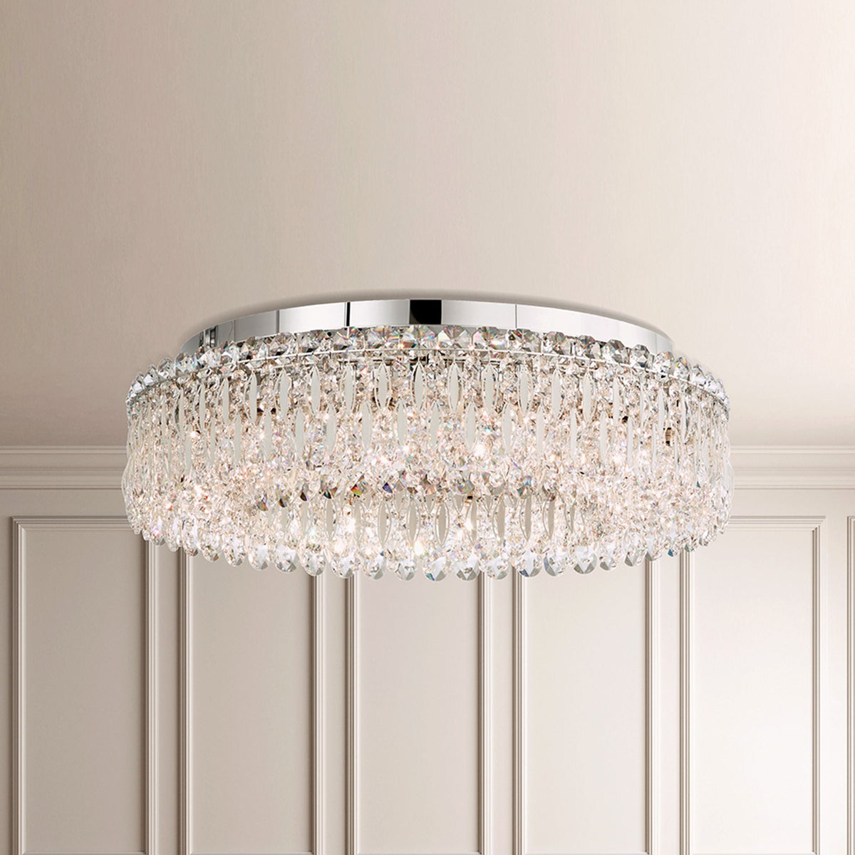 Sarella 7.5"H x 24"W 12-Light Crystal Flush Mount in White