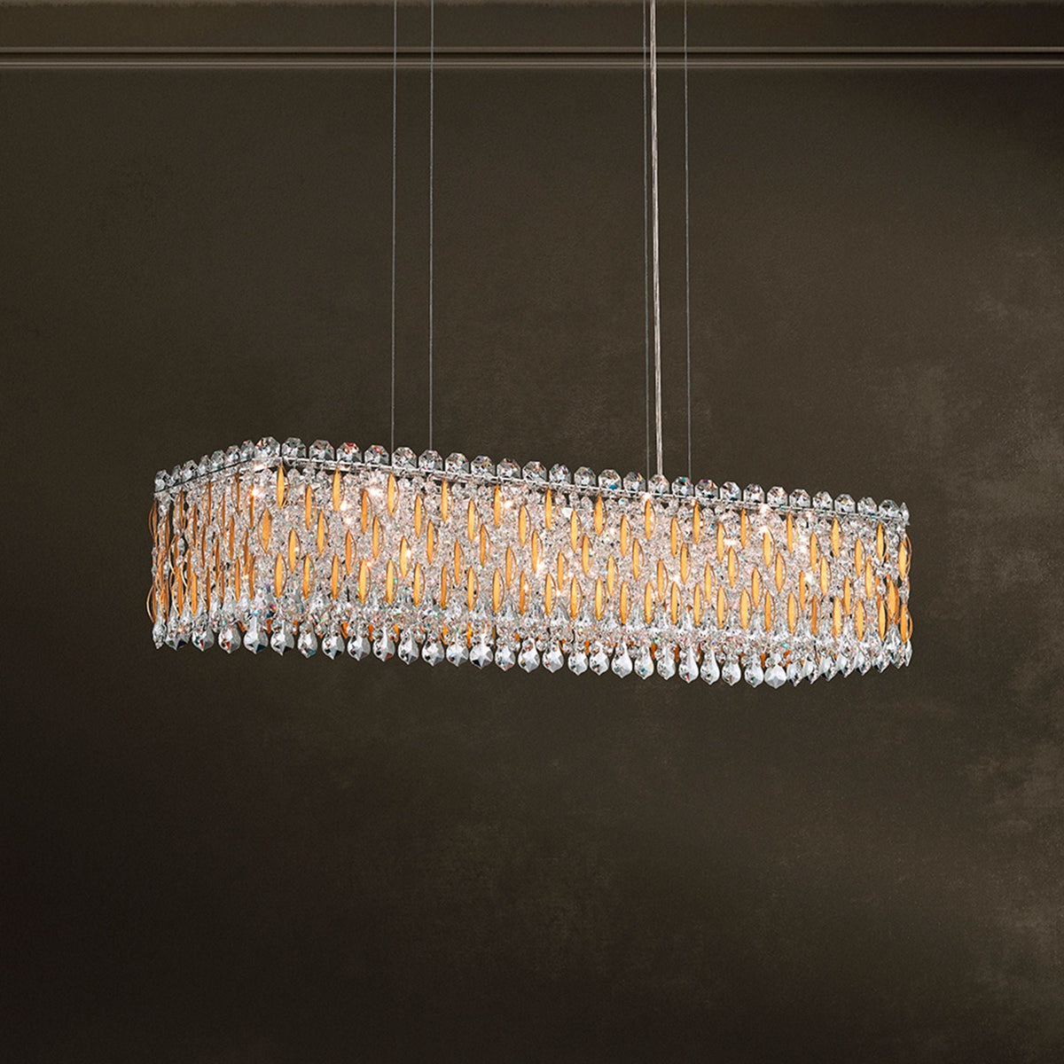 Sarella 8"H x 36.5"W 13-Light Crystal Linear Chandelier in Antiqu