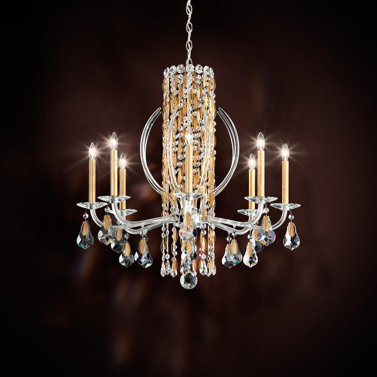Sarella Chandelier, 8-Light, Polished Stainless Steel, Clear Heritage Crystal, 30"W (RS8308N-401H 1HWUWL)