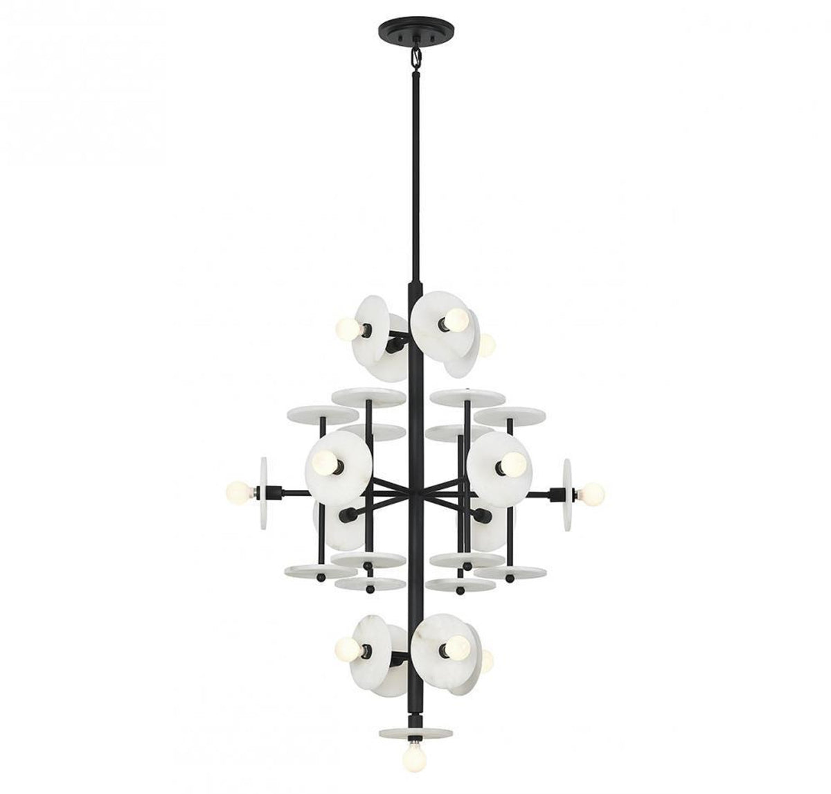 Amani Chandelier, 15-Light, Black Cashmere, Alabaster Shade, 30"W (1-1592-15-50 ALVNV)