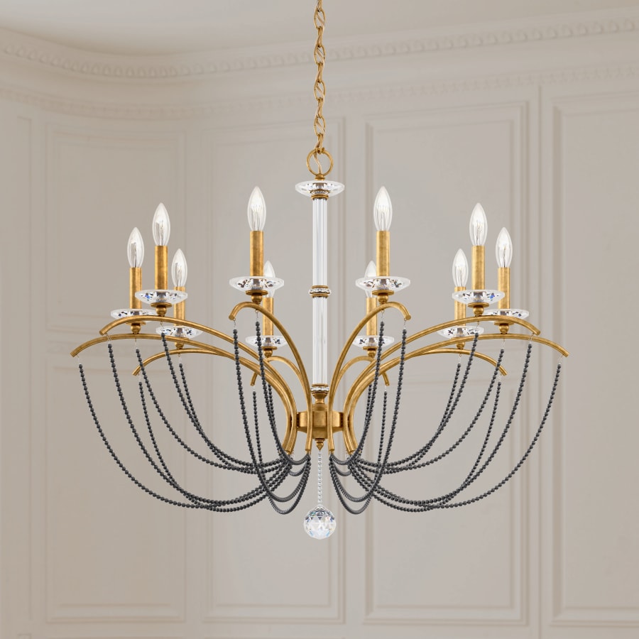 Priscilla 10 Light 36" Wide Crystal Chandelier with Dark Grey Pearl Beads