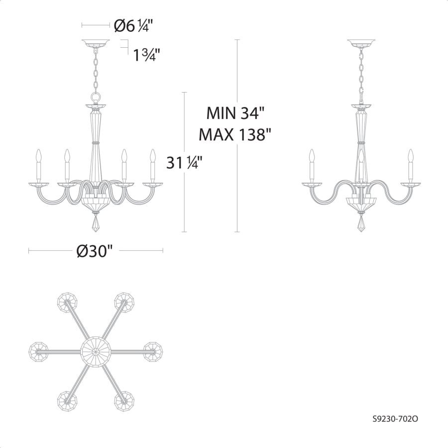 Habsburg 6 Light 30" Wide Taper Candle Style Chandelier
