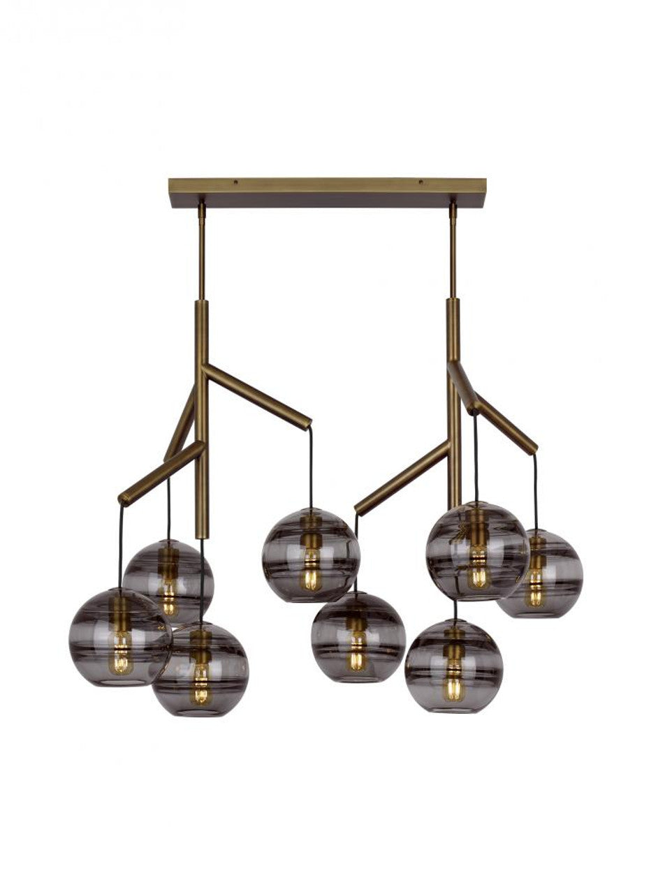 Sedona Double Chandelier, 8-Light, Satin Nickel, Transparent Glass Orb, 24.5"W (700SDNMPL2CS 70E7GUY)