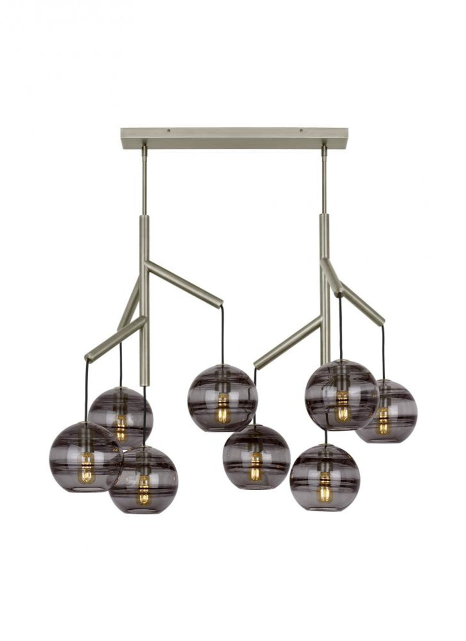 Sedona Double Chandelier, 8-Light, LED, Satin Nickel, Transparent Glass Orb, 24.5"W (700SDNMPL2KS-LED927 70E7GV3)