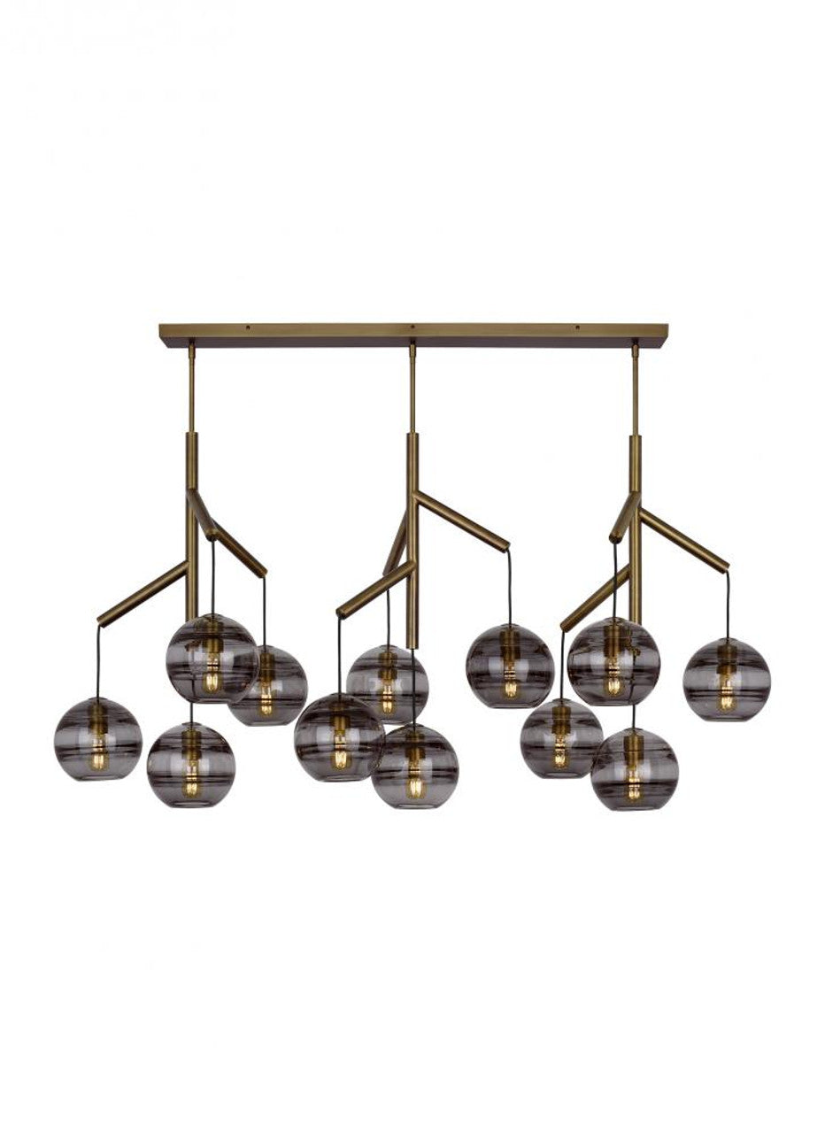 Sedona Triple Chandelier, 12-Light, Aged Brass, Transparent Glass Orb, 24.5"W (700SDNMPL3KR 70E7GV8)