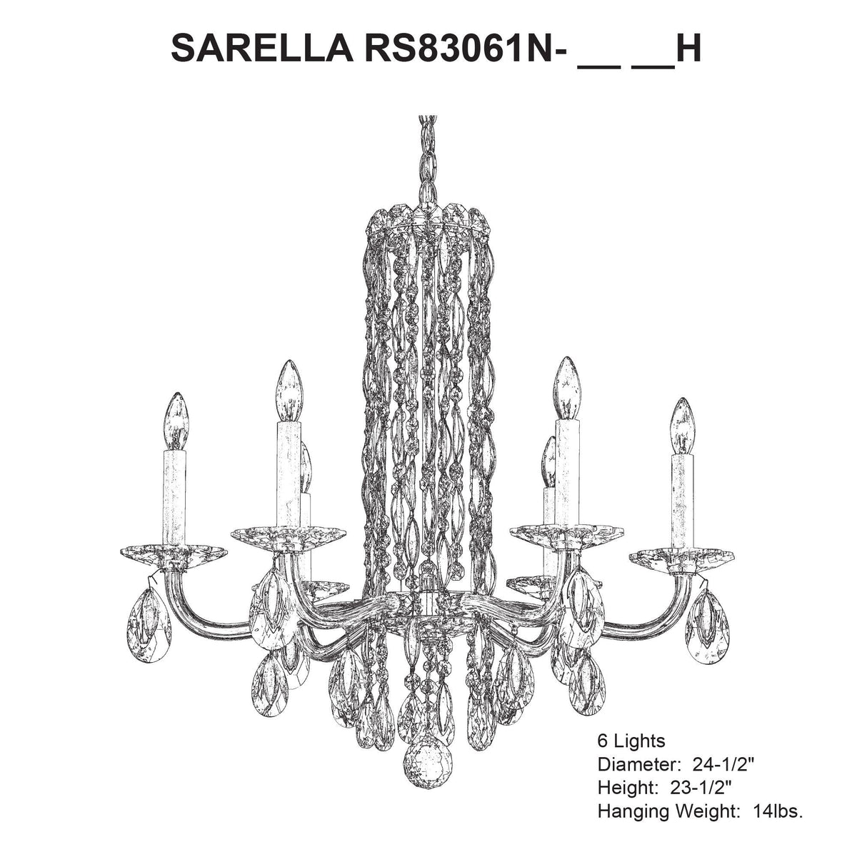Siena 23.5"H x 24.5"W 6-Light Crystal Chandelier in Antique Silve