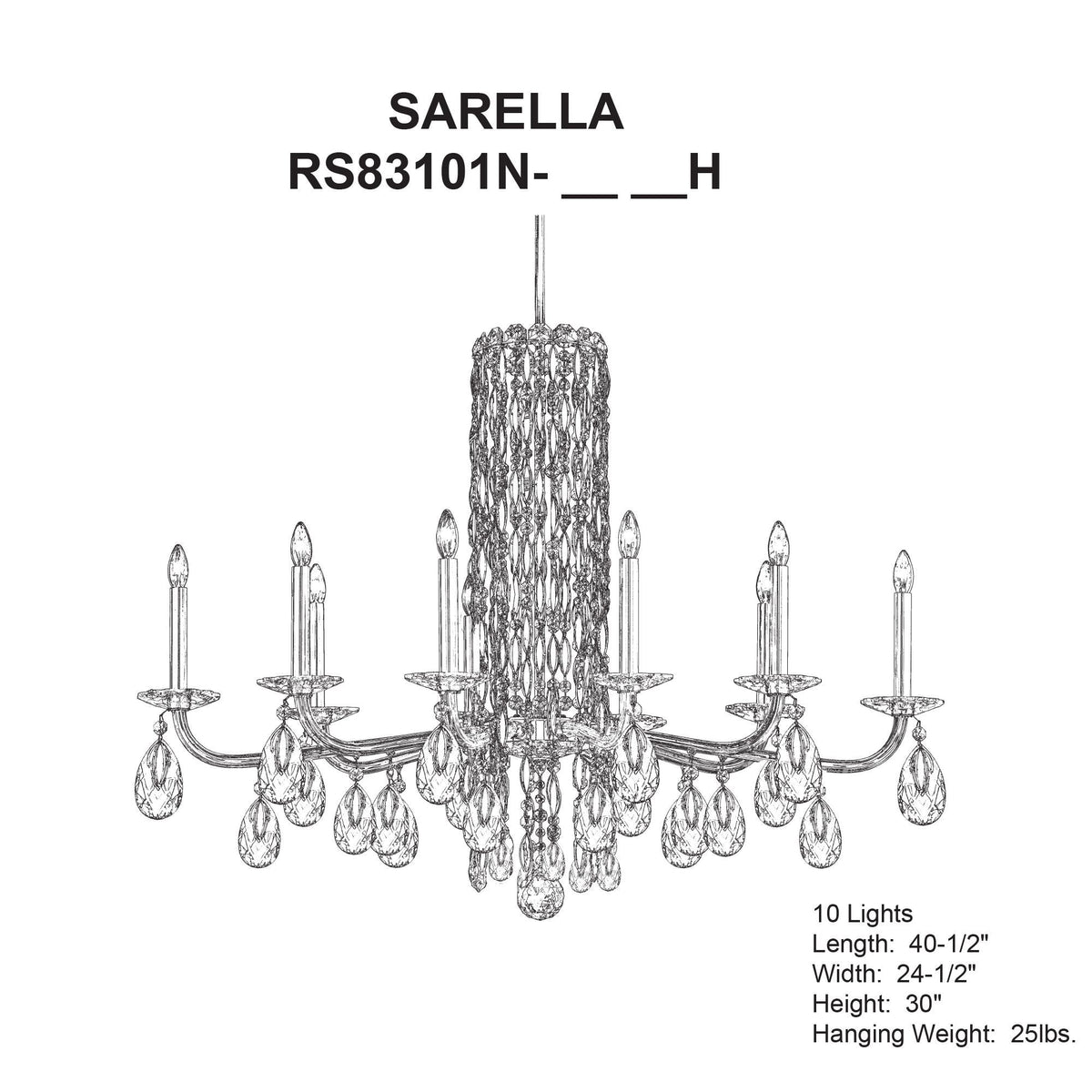 Siena 30"H x 40.5"W 10-Light Crystal Chandelier in Polished Stain