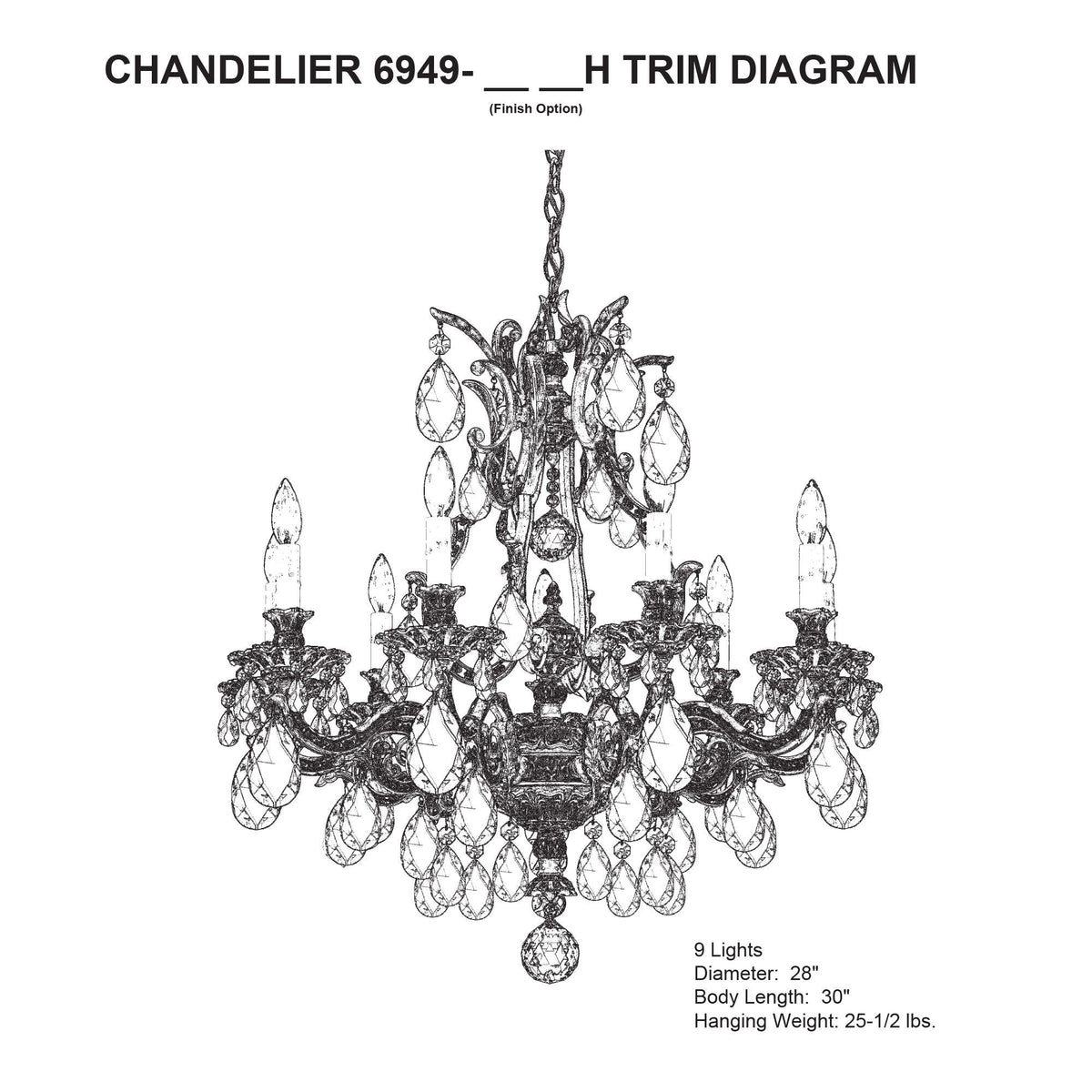 Sophia 30"H x 28"W 9-Light Crystal Chandelier in Antique Silver
