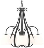 Sweeping Taper 24" Wide 5 Arm Black Chandelier With Opal Glass