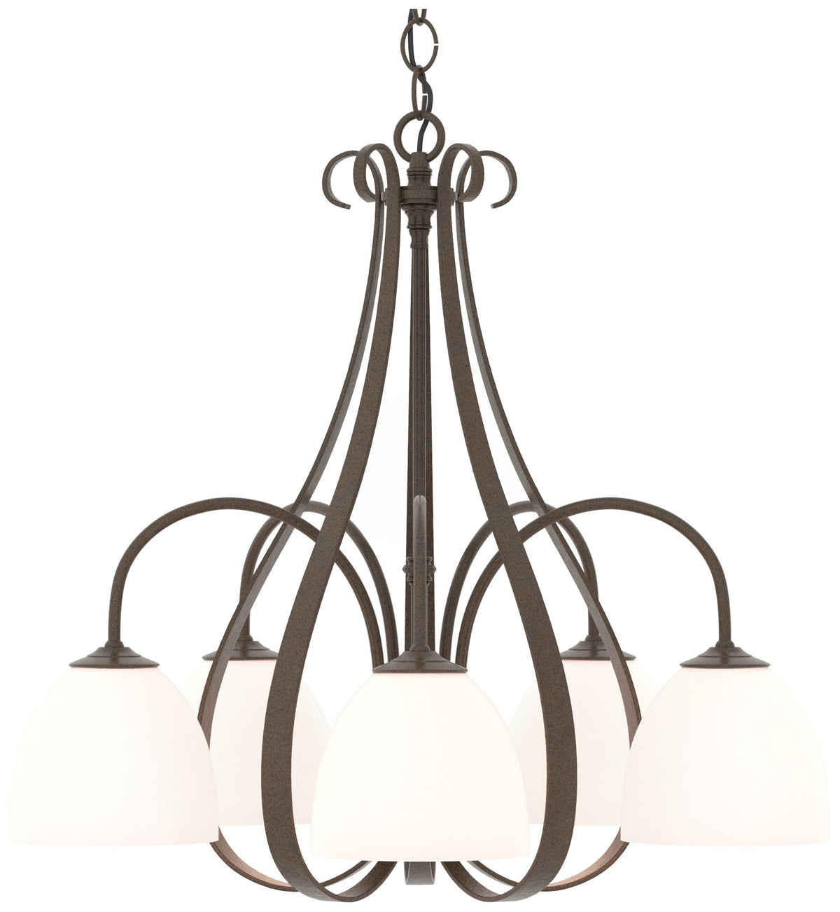 Sweeping Taper 24" Wide 5 Arm Bronze Chandelier With Opal Glass