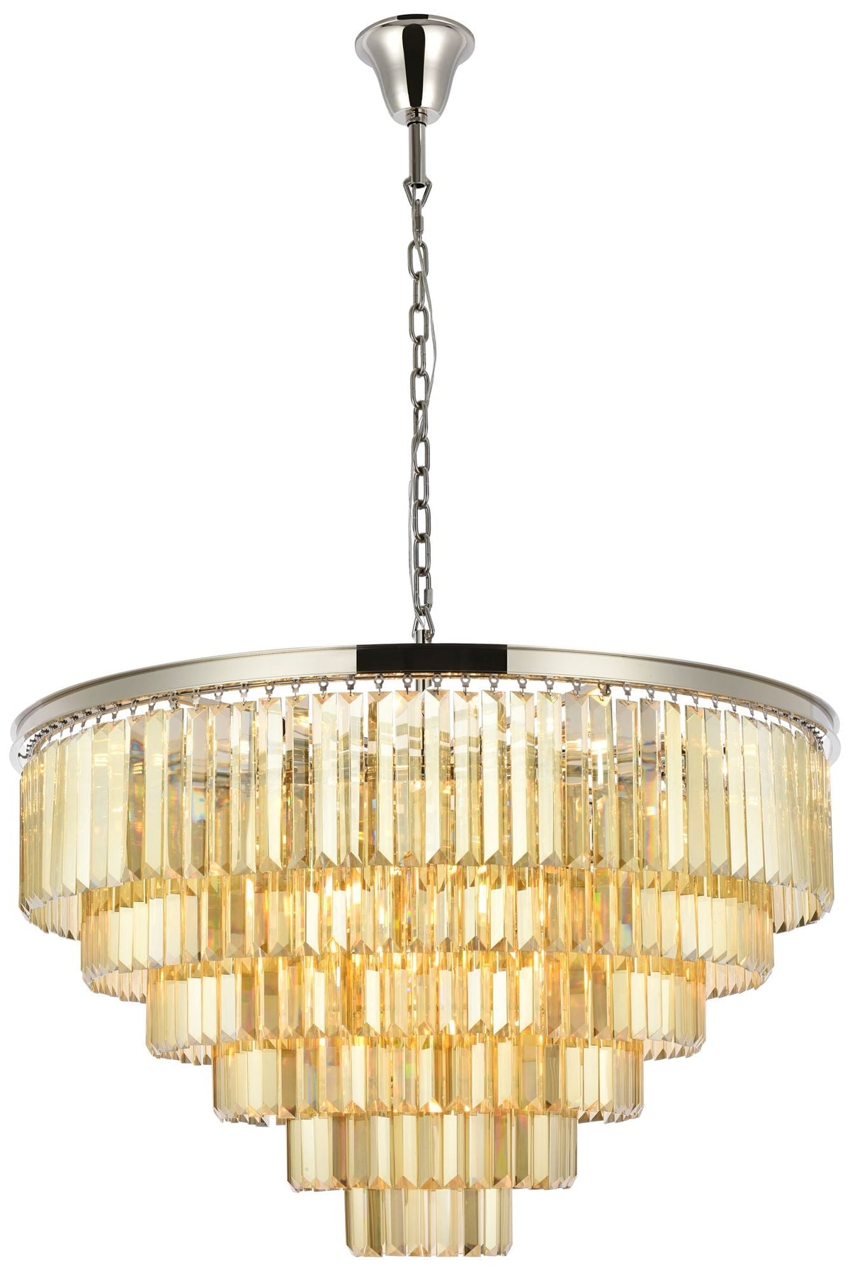 Sydney 33 Lt Polished Nickel Chandelier Golden Teak