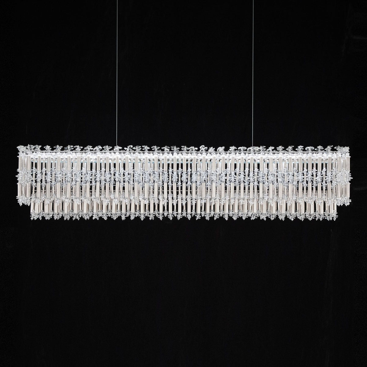 Tahitian 48" Wide Antique Silver Crystal 1-Lt Linear Pendant