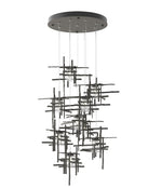 Tura 29.6"W 9-Light Round Iron Standard Pendant w/ Seeded Glass Shade