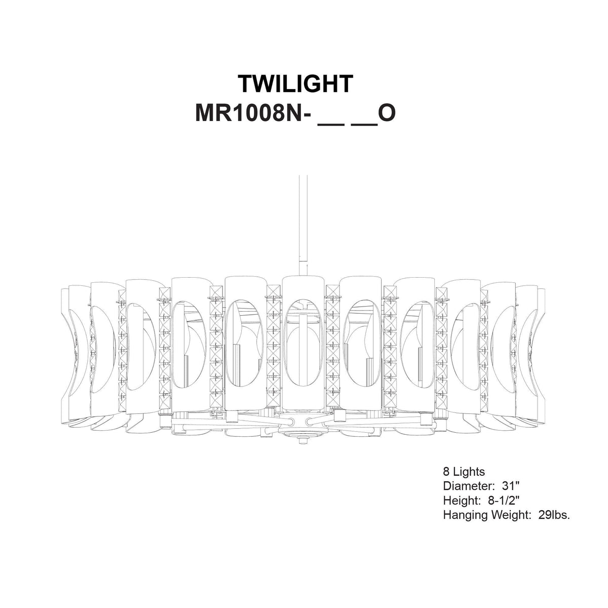 Twilight 8.5"H x 31"W 8-Light Crystal Chandelier in Heirloom Gold