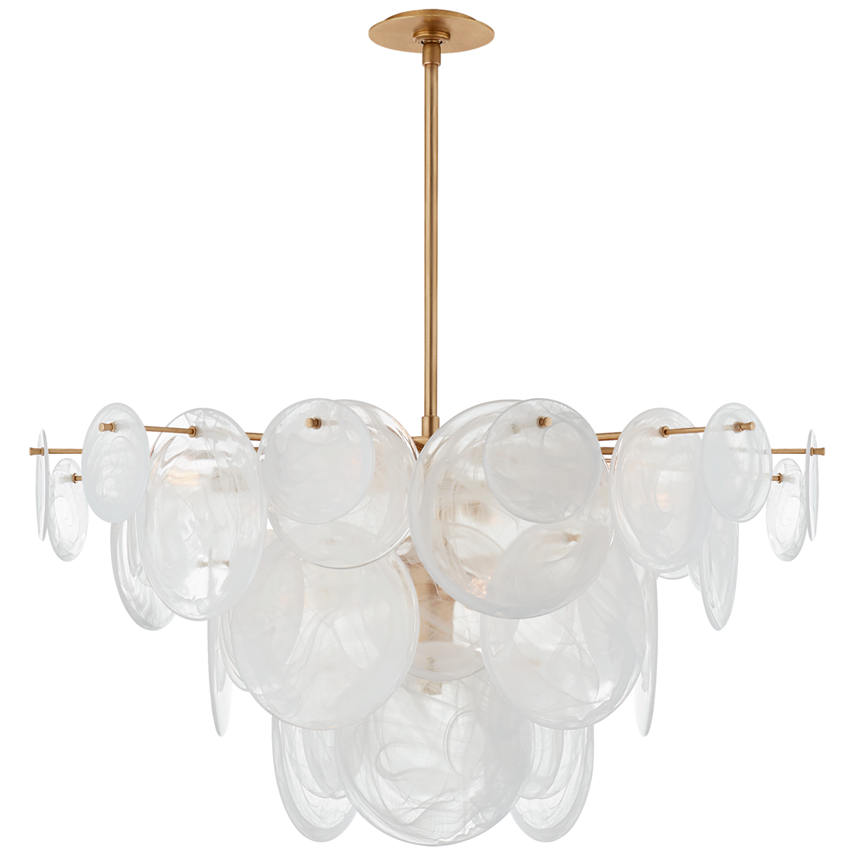 Loire Large Chandelier in Gild with White Strie Glass