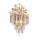 Chimera Wall Sconce In Silver Leaf Finish With Nickel & Crystal Tassels And Clear Tubular Murano Glass