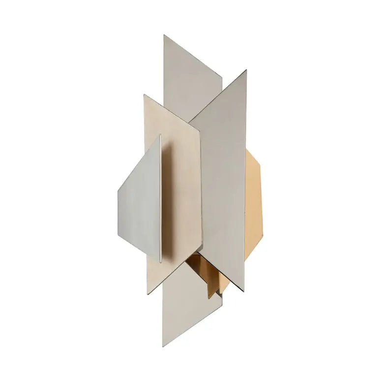 Modernist Wall Sconce In Polished Stainless Steel With Gold & Silver Leaf