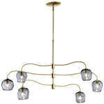 Ume 6-Light Pendant - Brass Finish - Cool Grey Glass - Standard Height