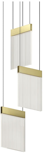V Panels 8.75" Wide 3 Light Brass Pendant