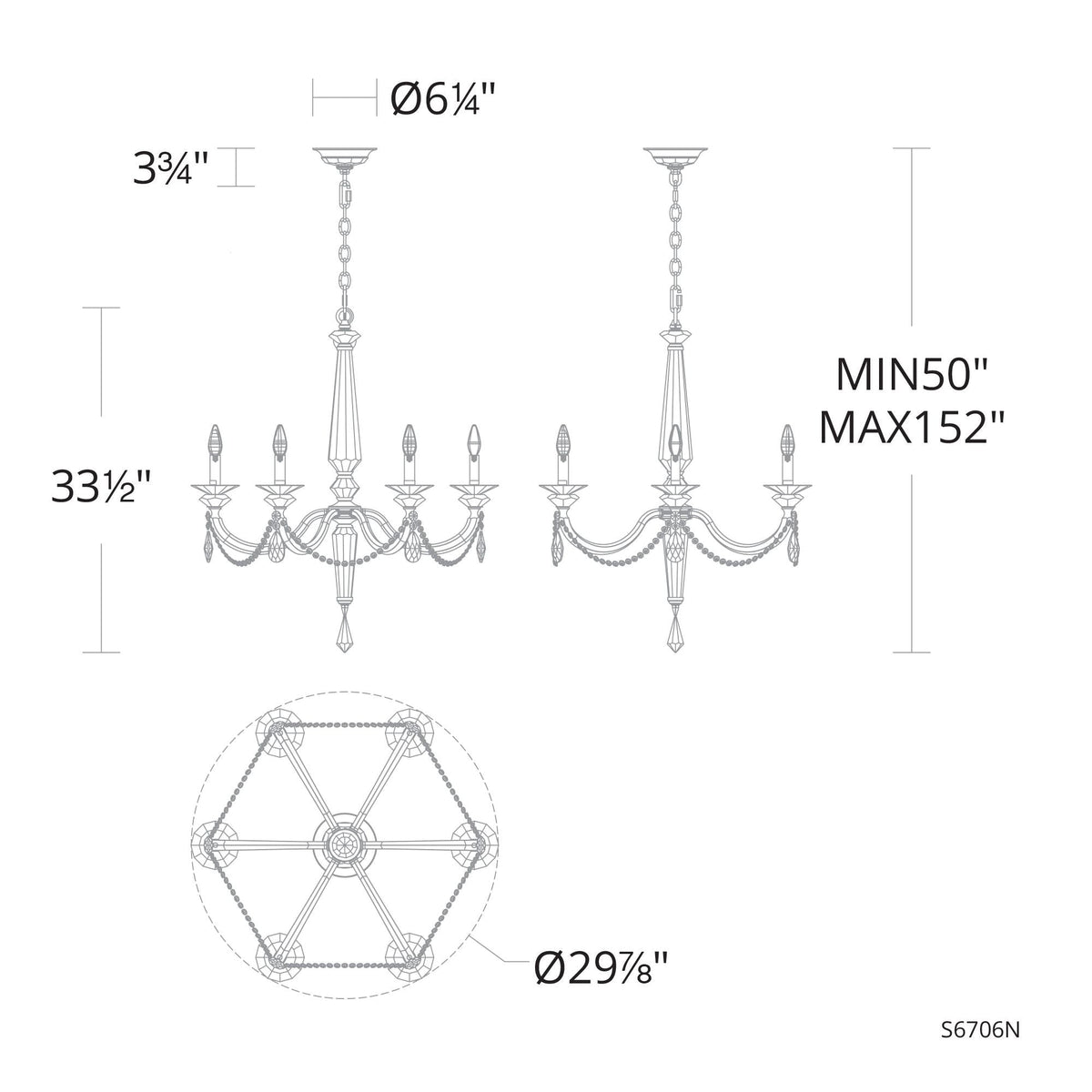 Verona 33.5"H x 29.9"W 6-Light Crystal Chandelier in Black